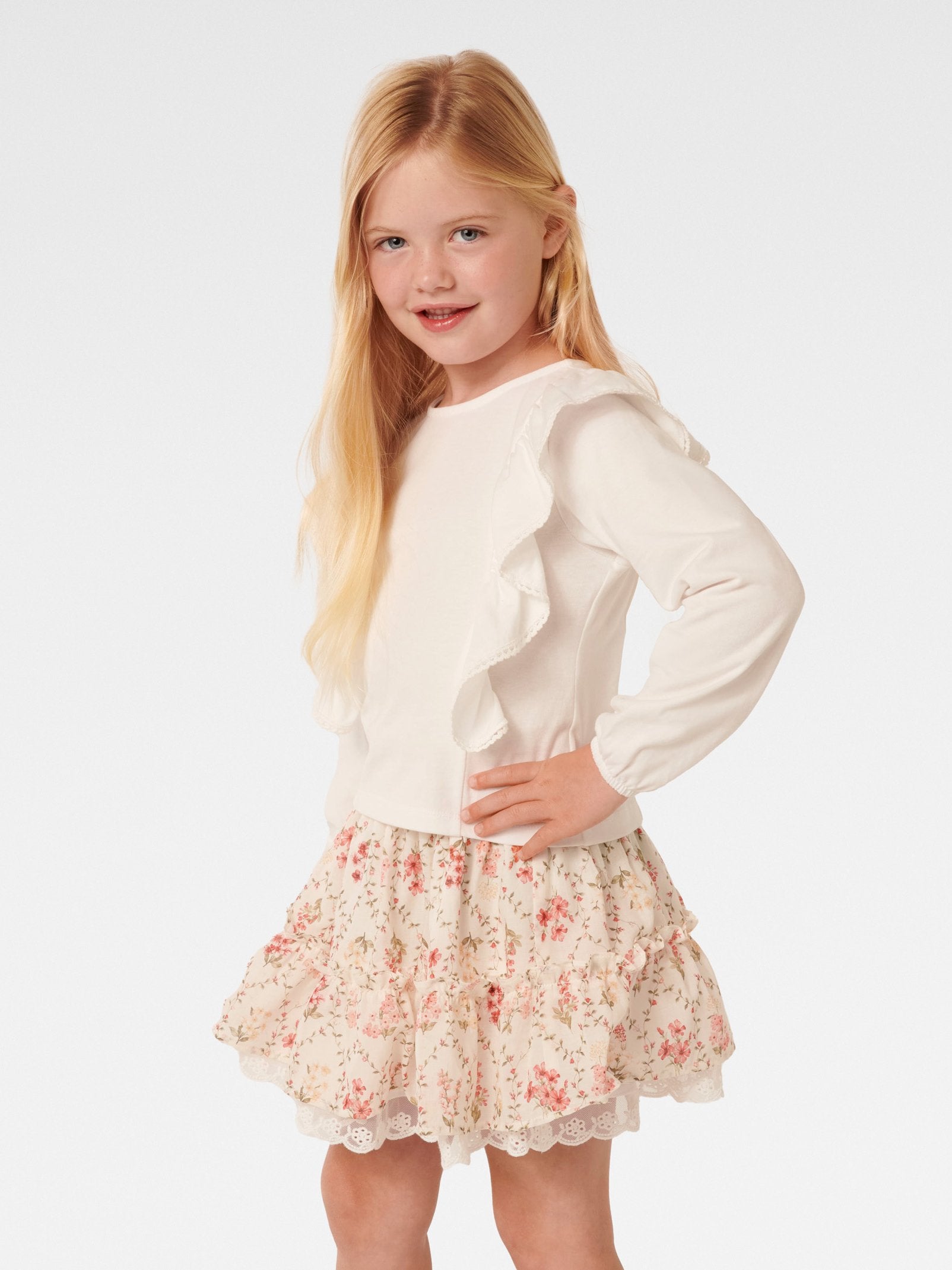 Riley Girls LS Frill Top