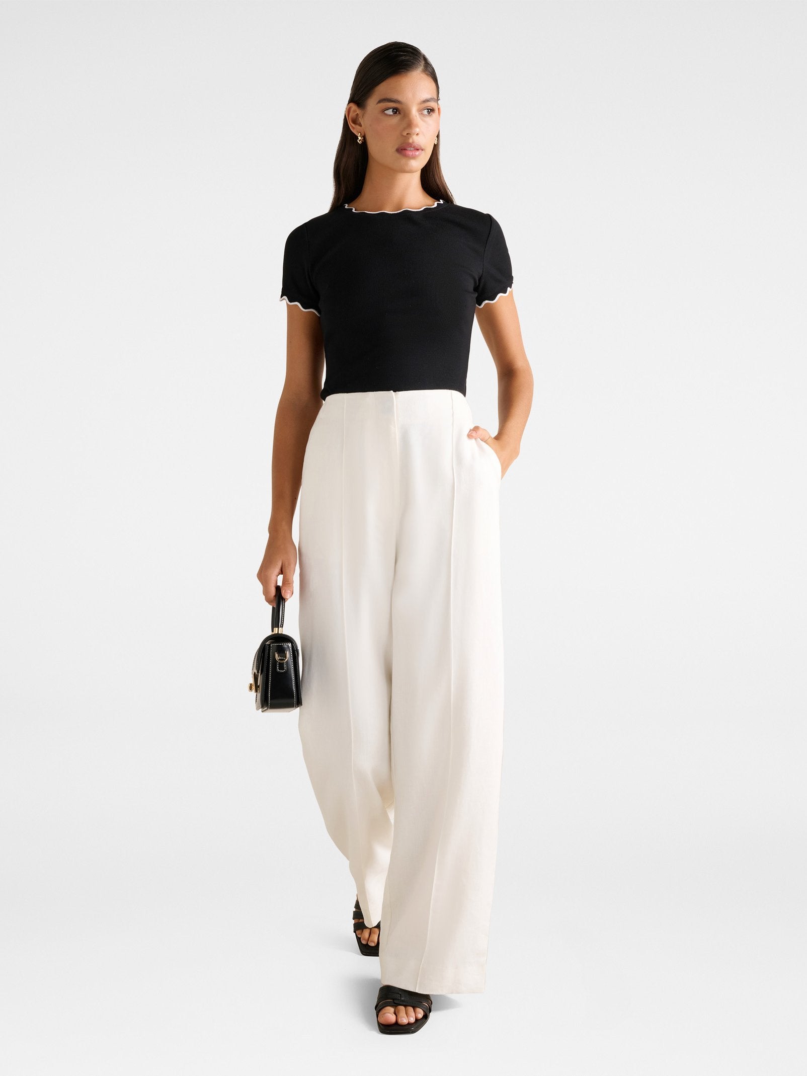 Buy Rebecca Scallop Trim Tee - Black - Online | Forever New