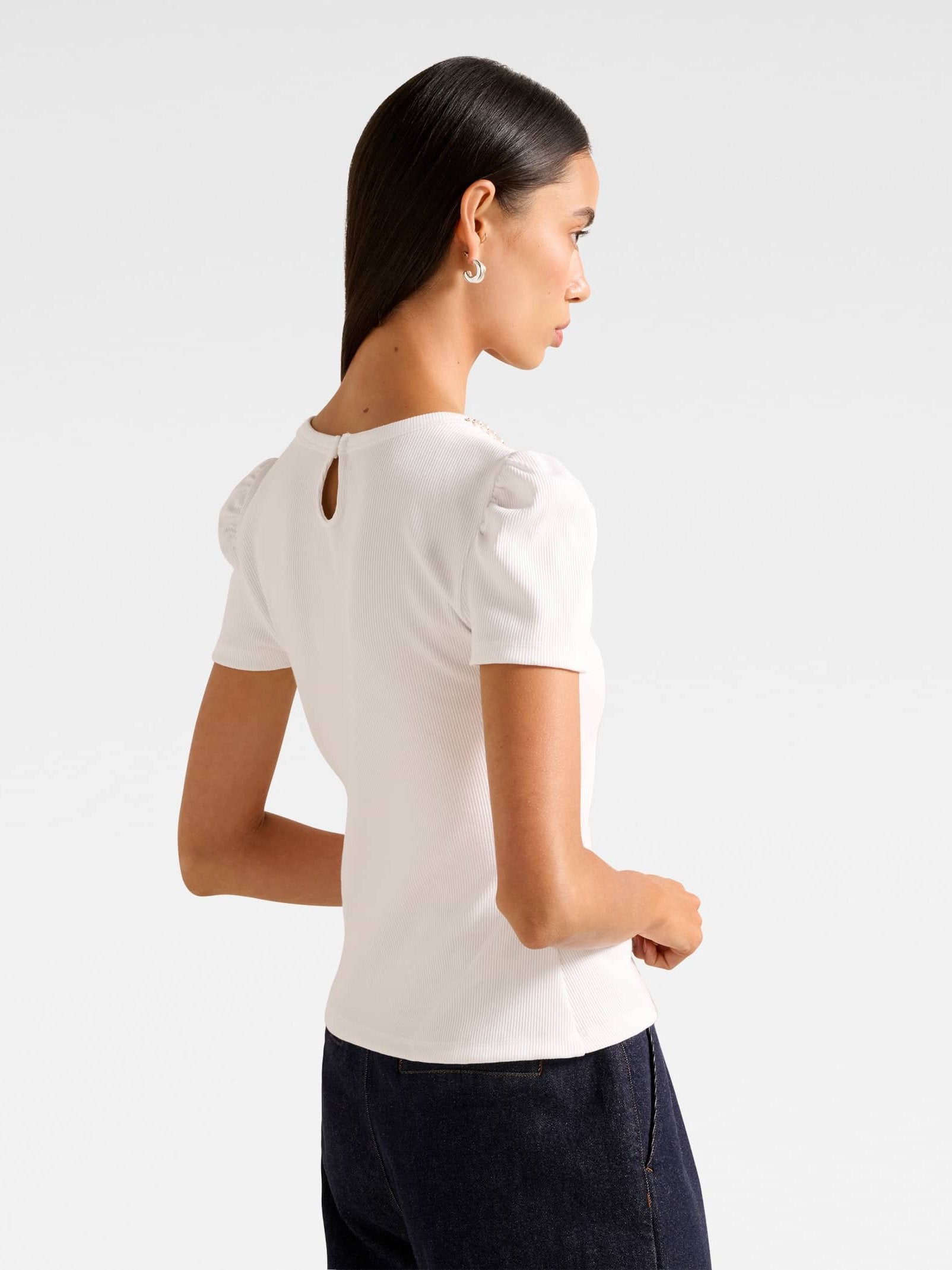  Emilia Embellished Neck Tee