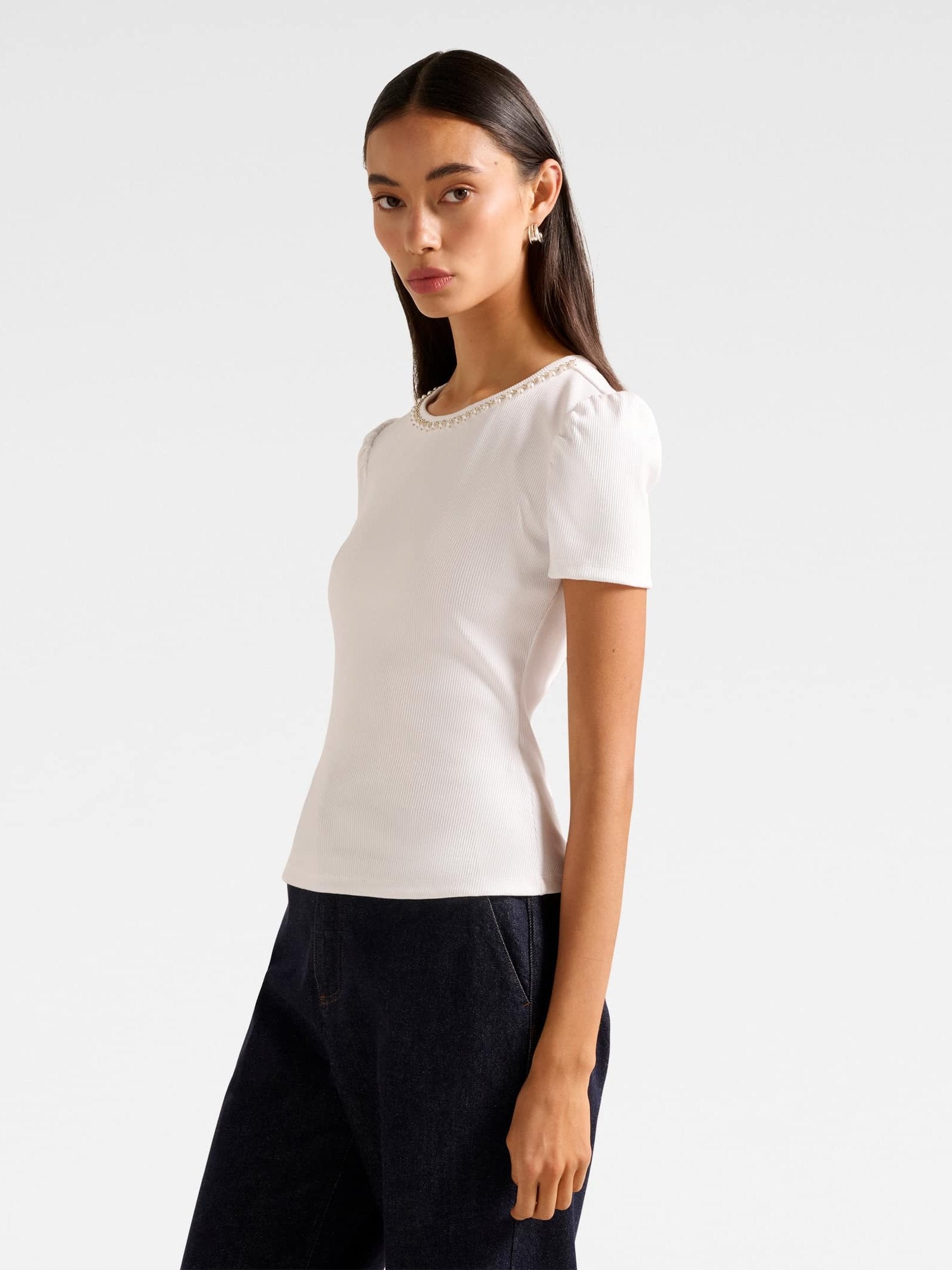  Emilia Embellished Neck Tee