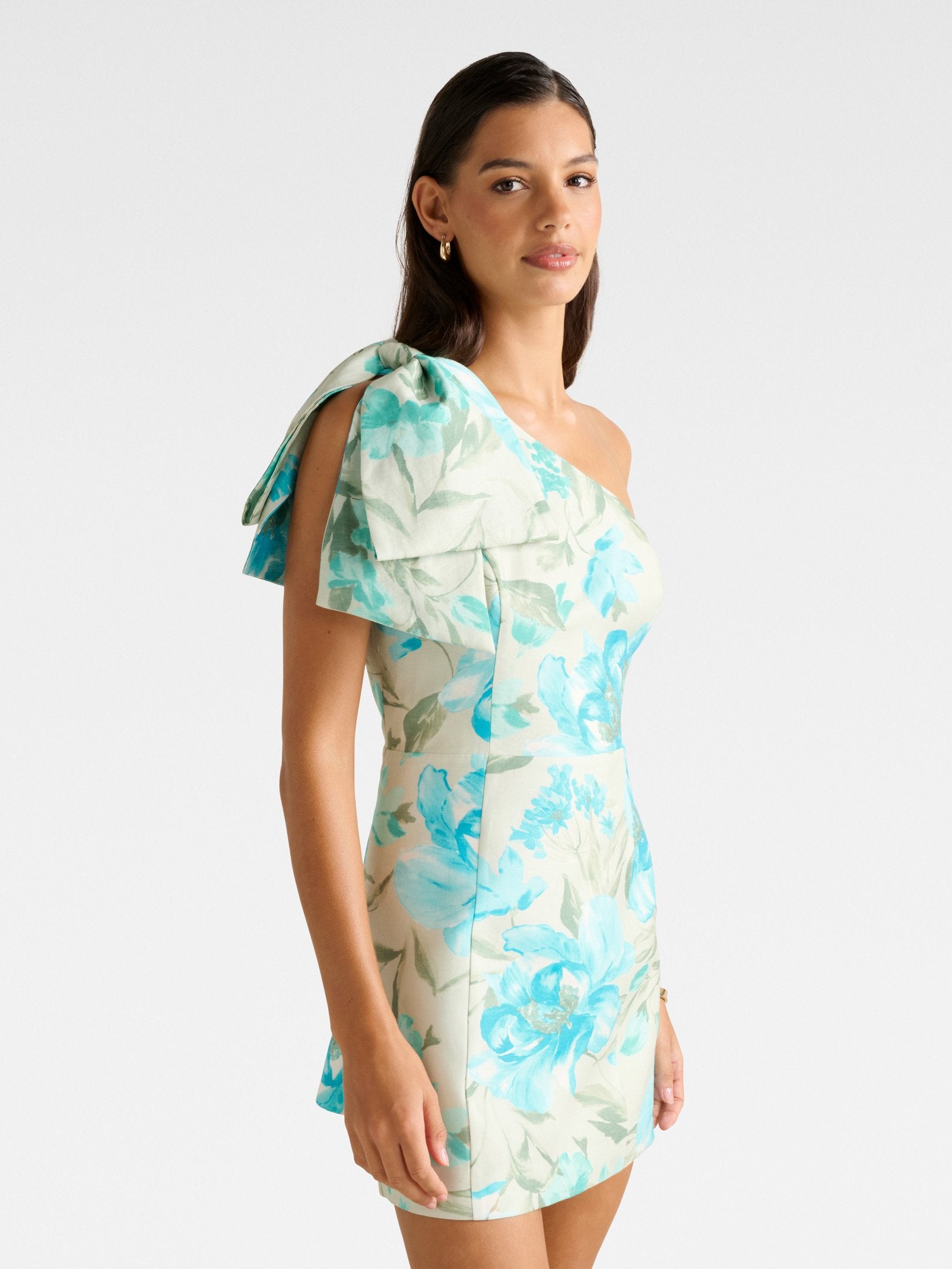  Darcy One Shoulder Bow Mini Dress