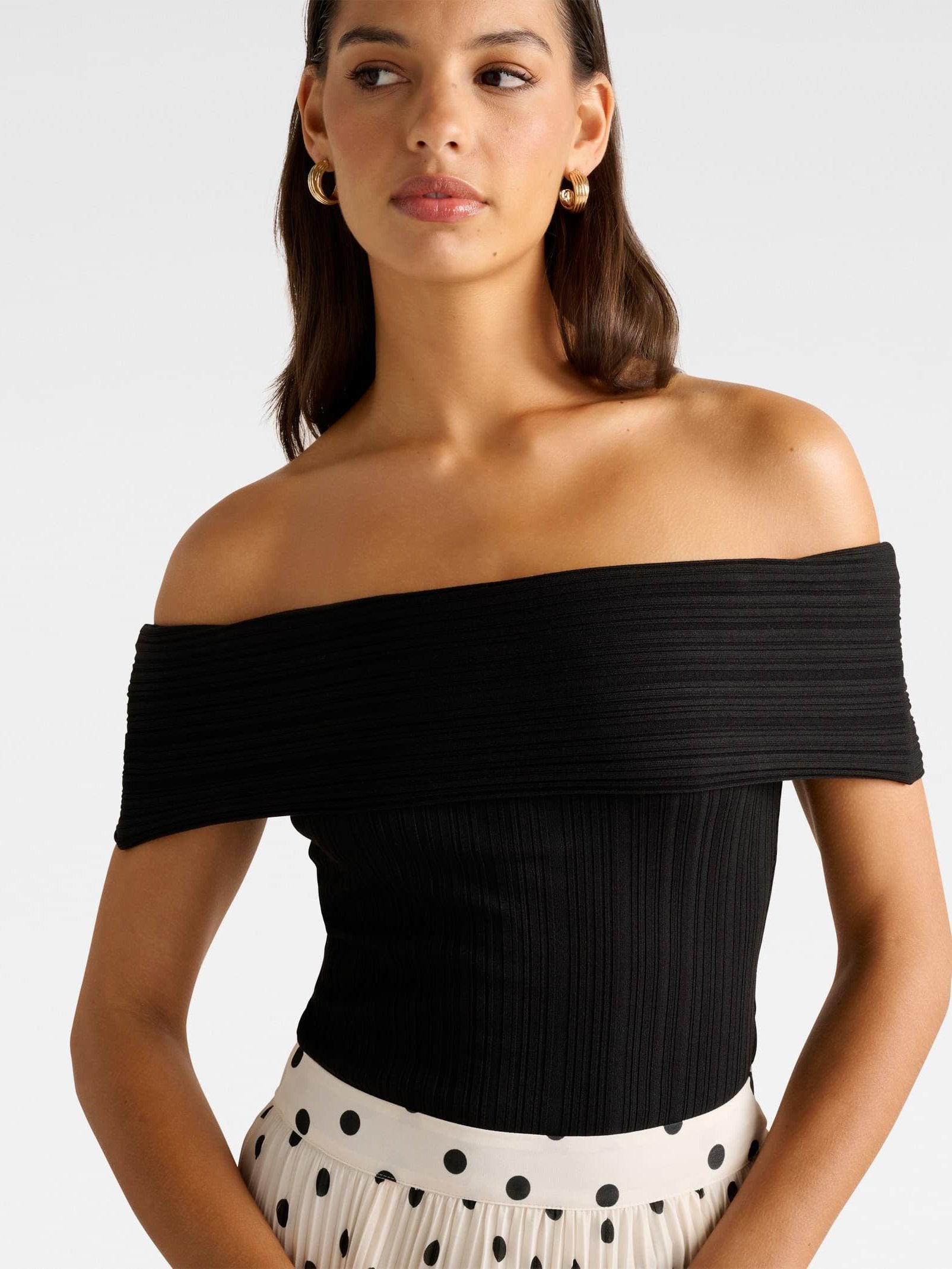  Sabrina Ribbed Bardot Top