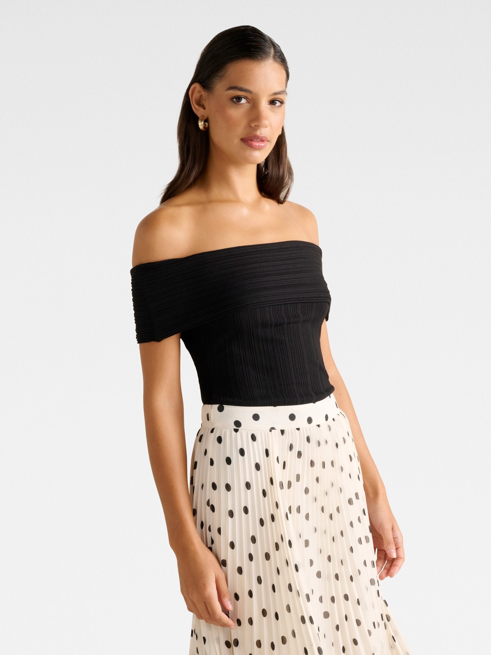  Sabrina Ribbed Bardot Top