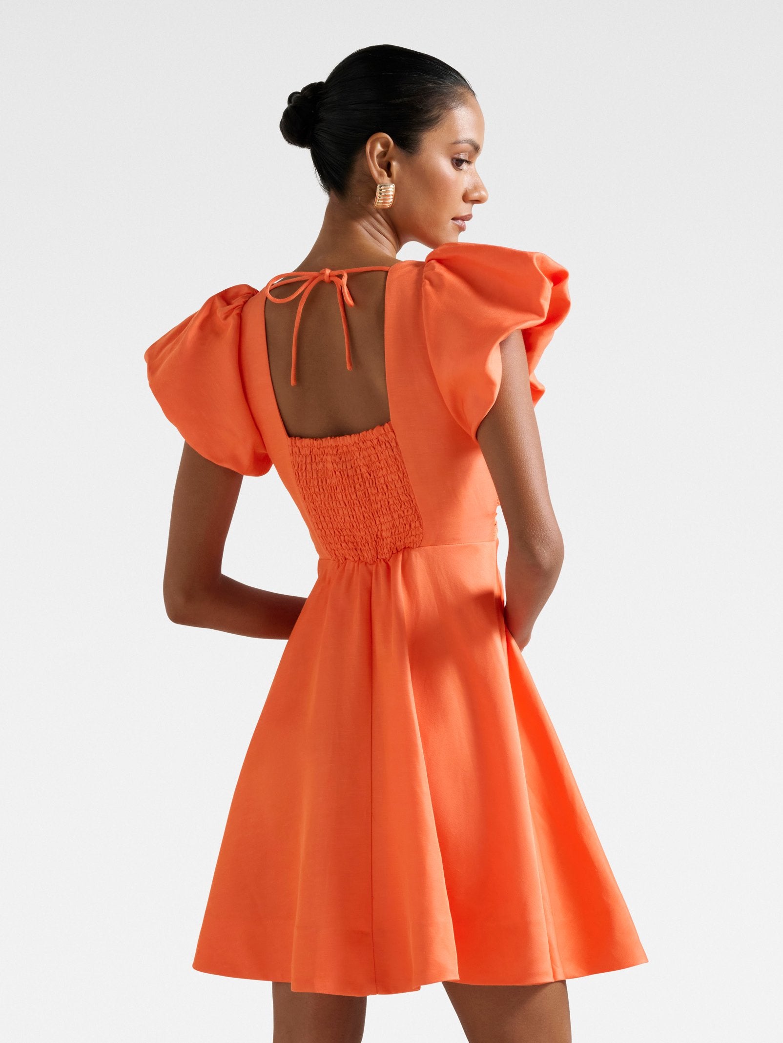  June Petite Ruched V Neck Mini Dress