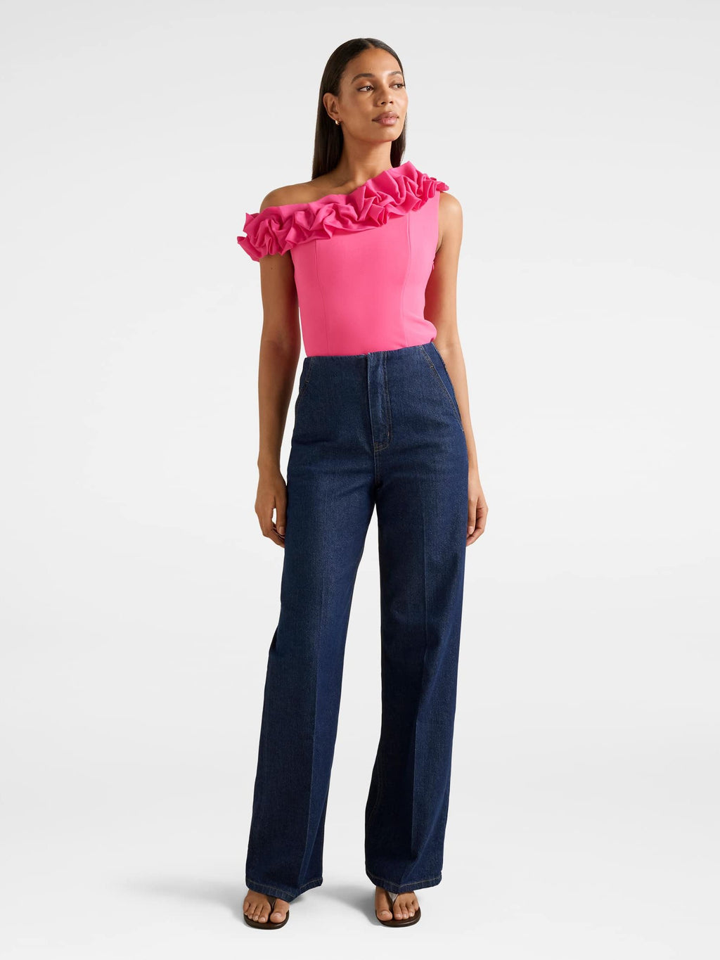  Sadie Tipped Shoulder Ruffle Top