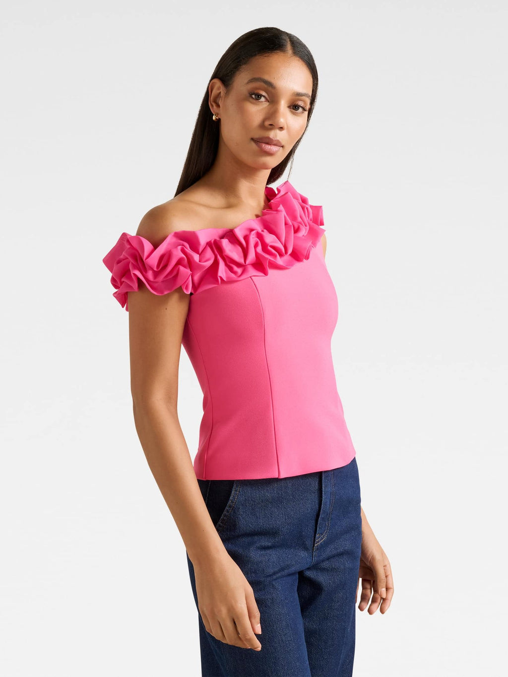  Sadie Tipped Shoulder Ruffle Top