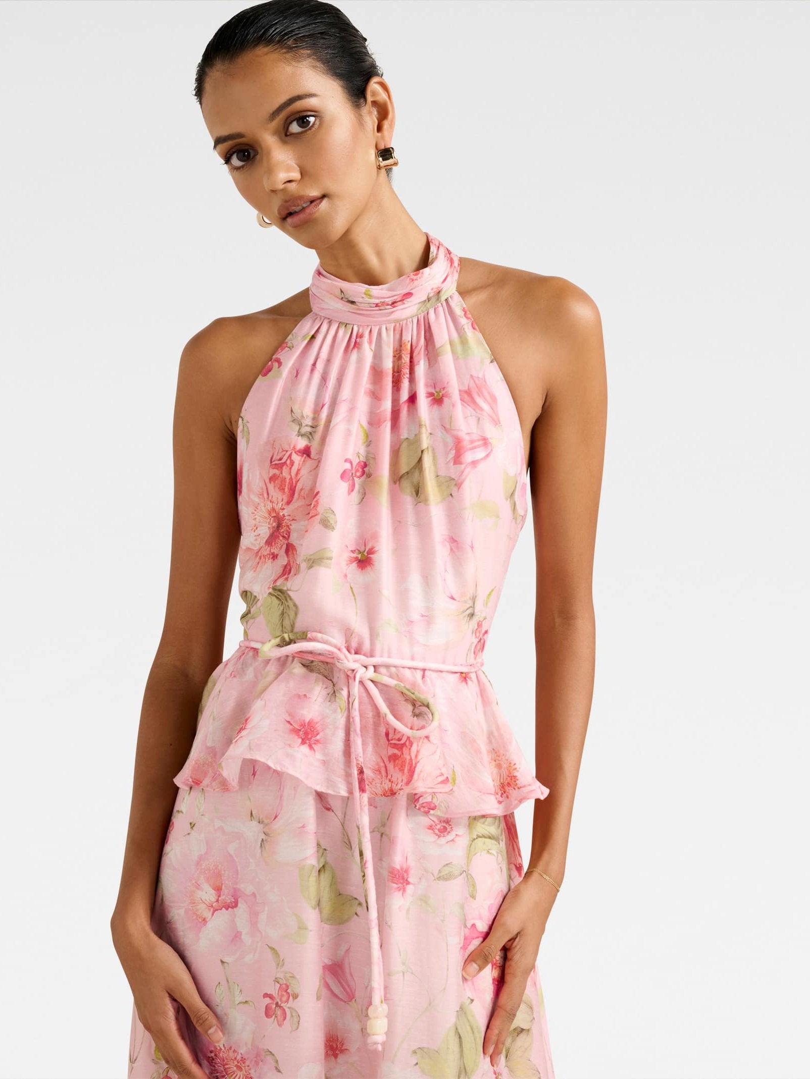  Serena Petite Halter Peplum Midi Dress