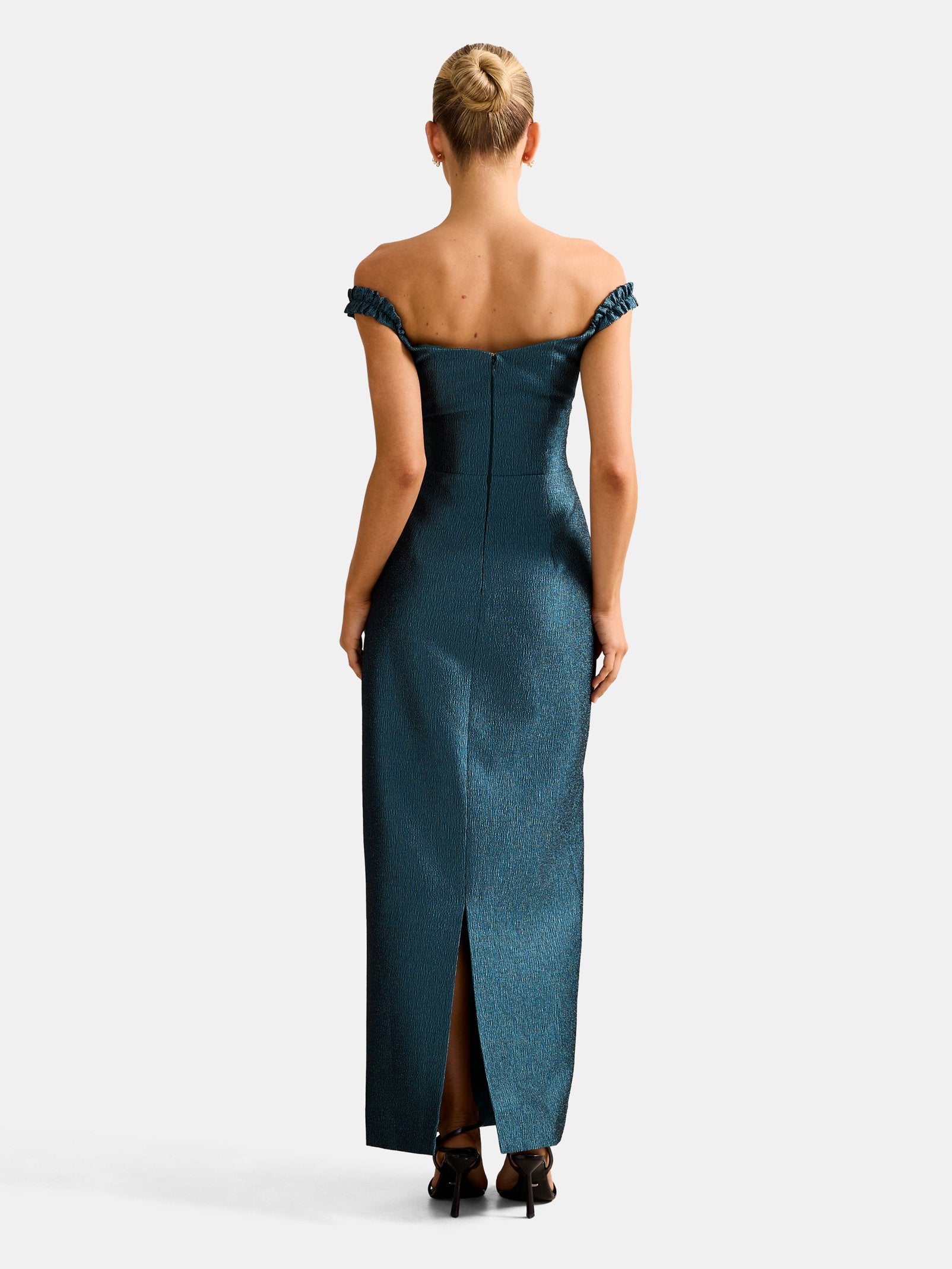 Mindy Bardot Ruffle Midi Dress