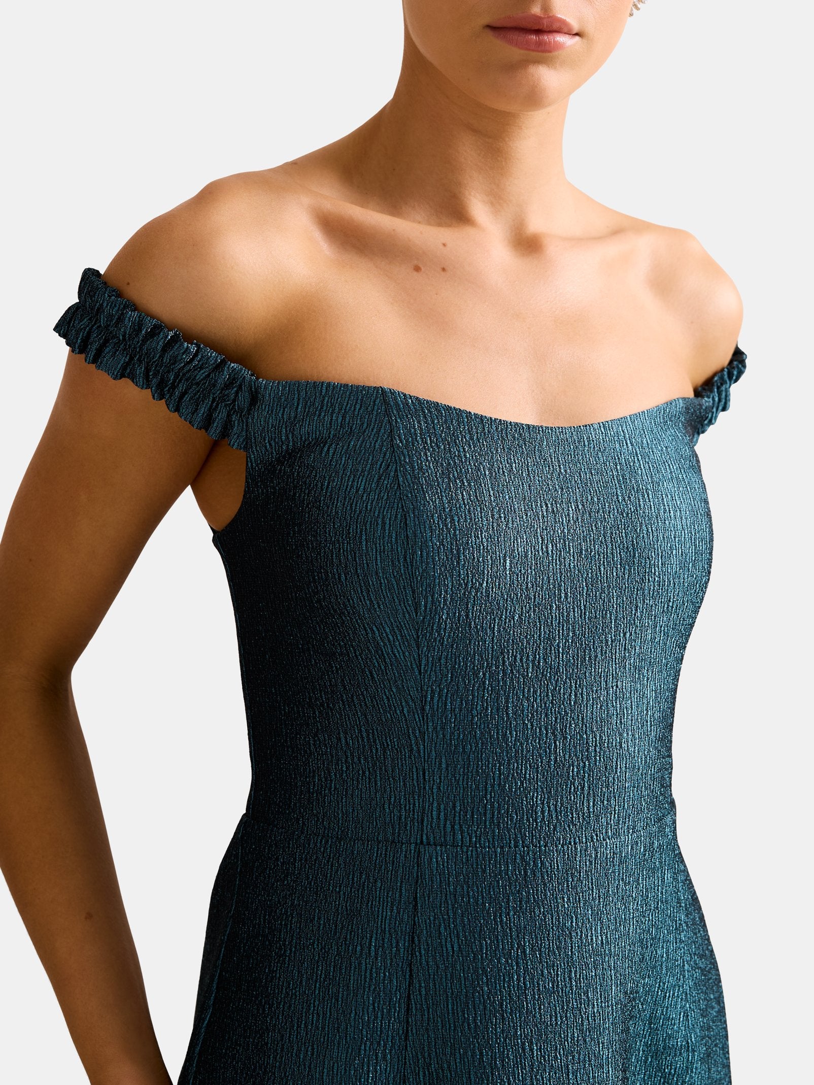 Mindy Bardot Ruffle Midi Dress