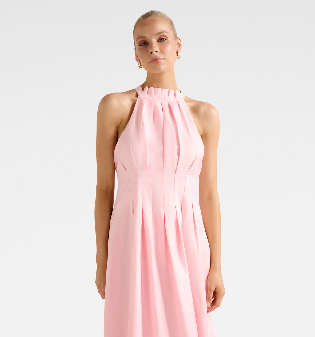 Miller Pleat Halter Midi Dress