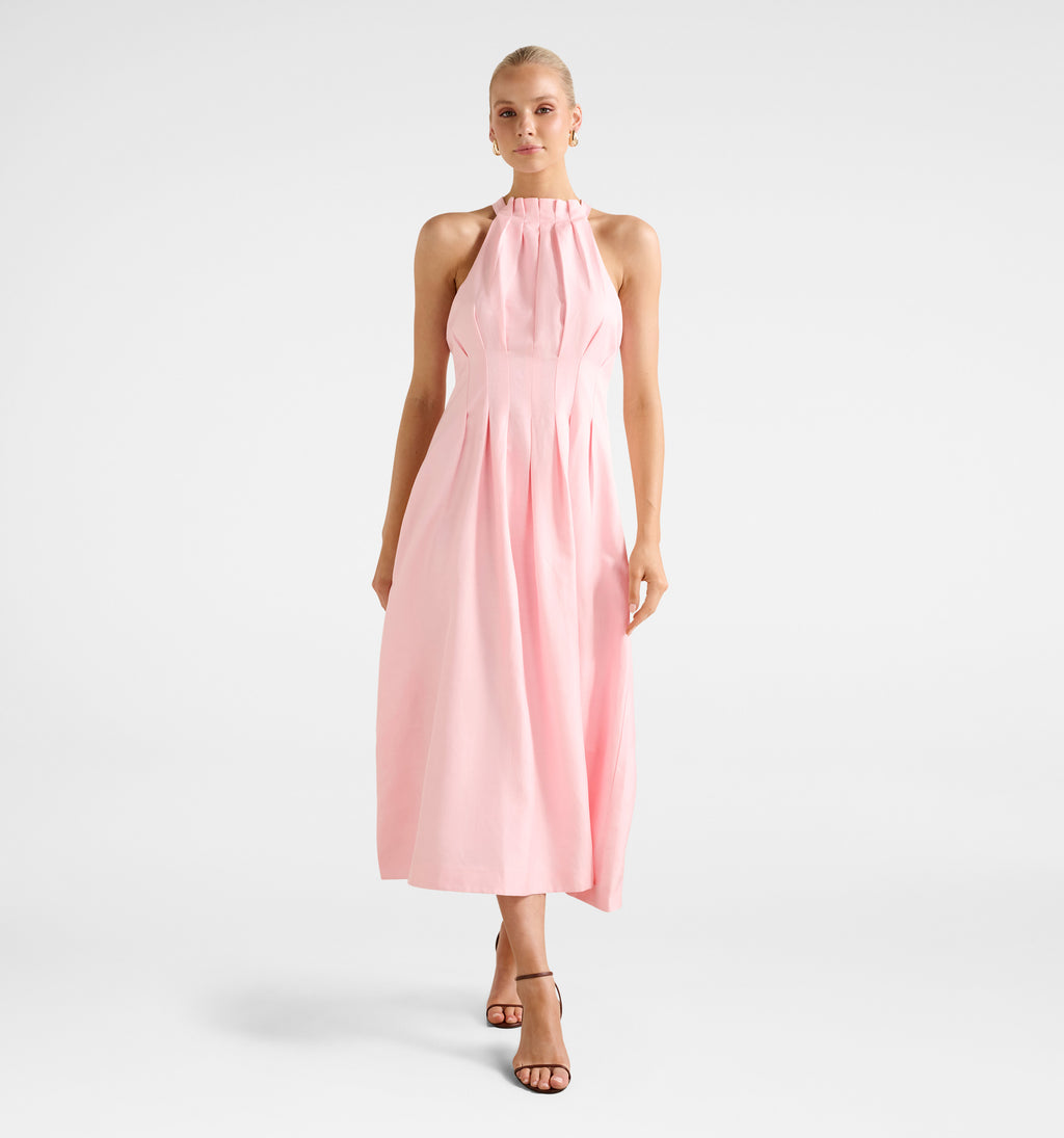 Miller Pleat Halter Midi Dress