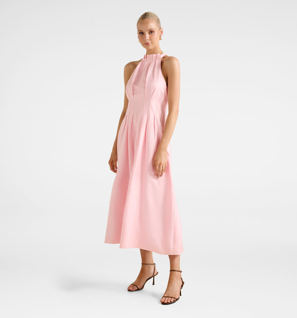 Miller Pleat Halter Midi Dress
