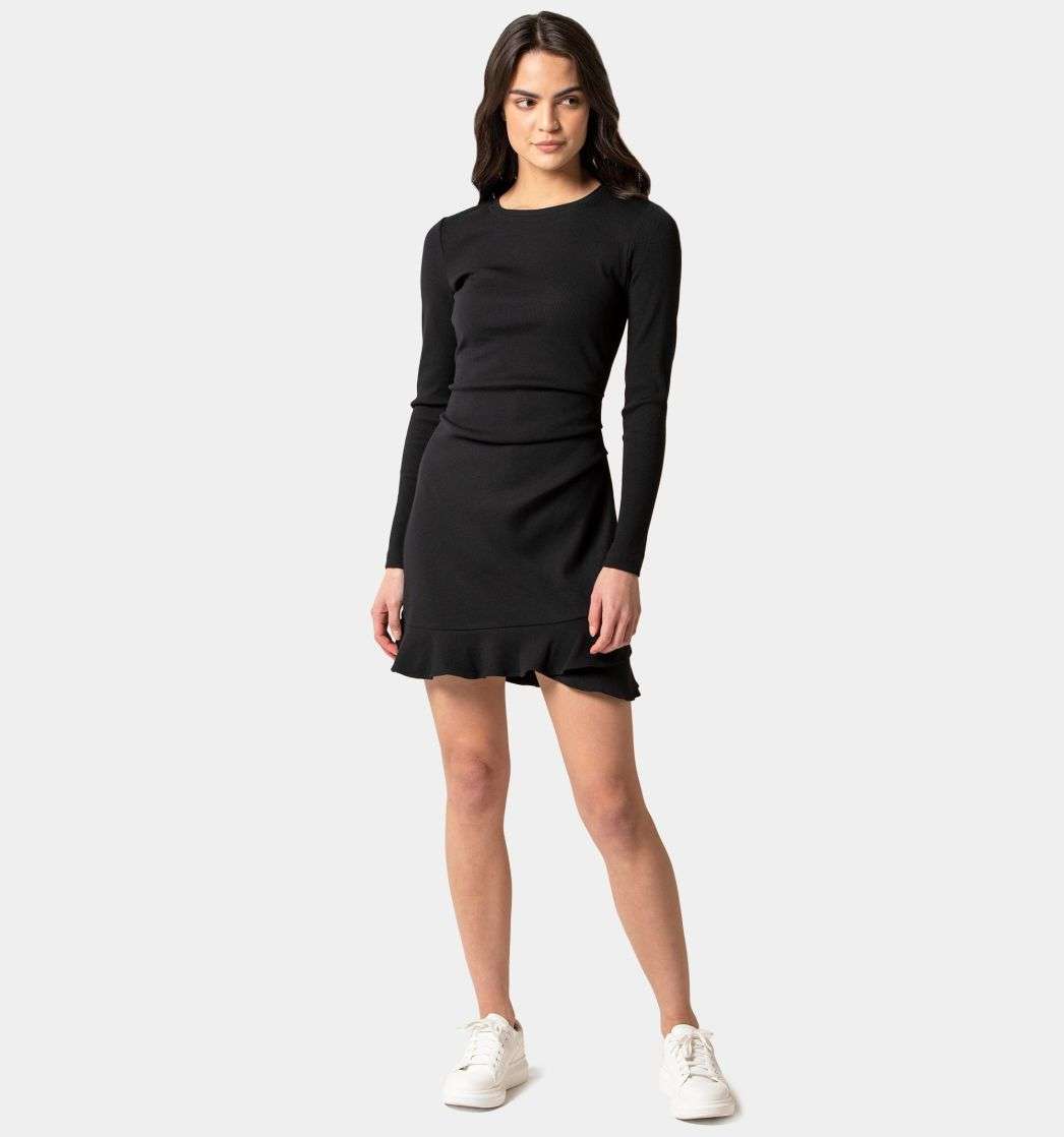 Buy Annie Rib Long Sleeve Frill Dress 