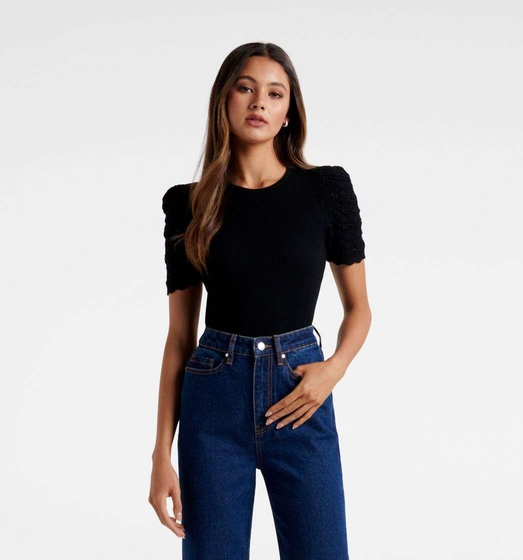 Buy Lori Crew Neck Puff Sleeve Knit Tee 