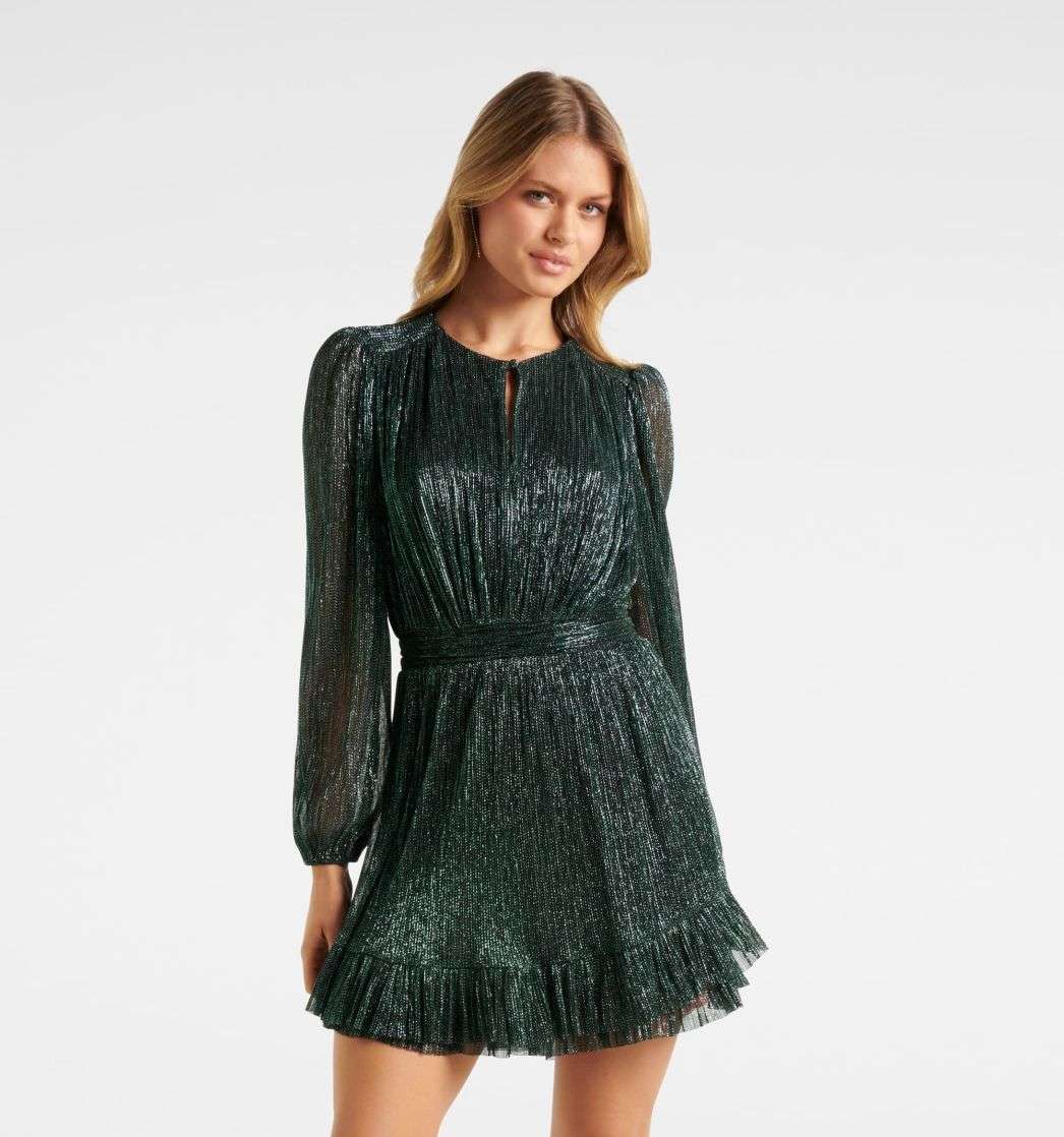 Goldie Long Sleeve Plisse Mini Dress