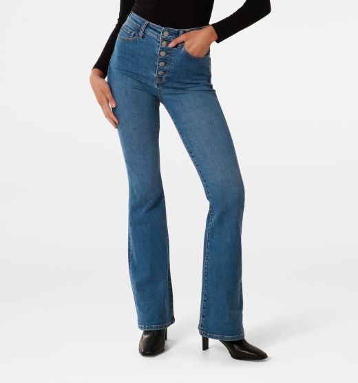 Louisa High Rise Button Flare Jeans