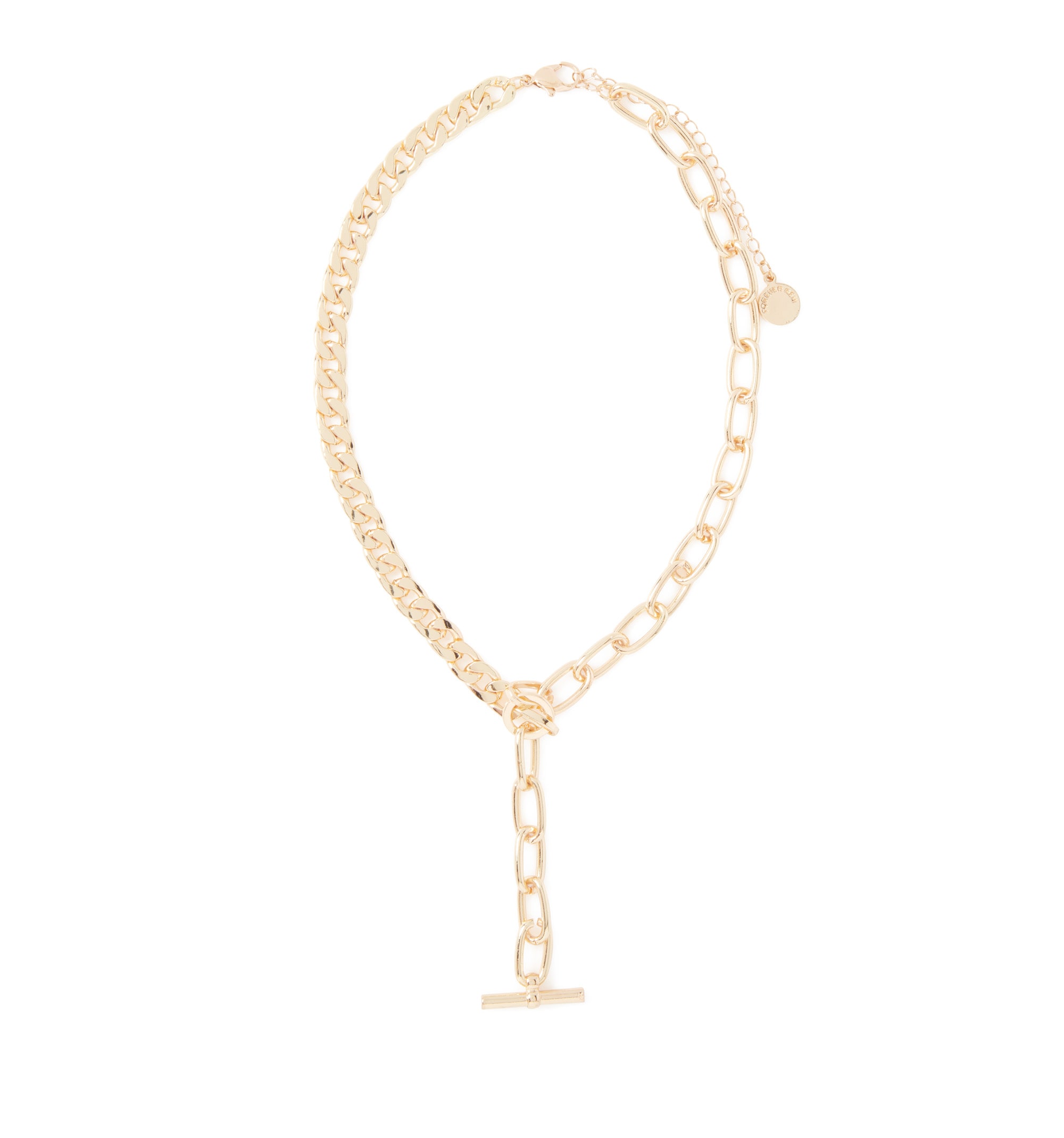 Topshop Nina chunky square link T-bar necklace in gold tone | ASOS