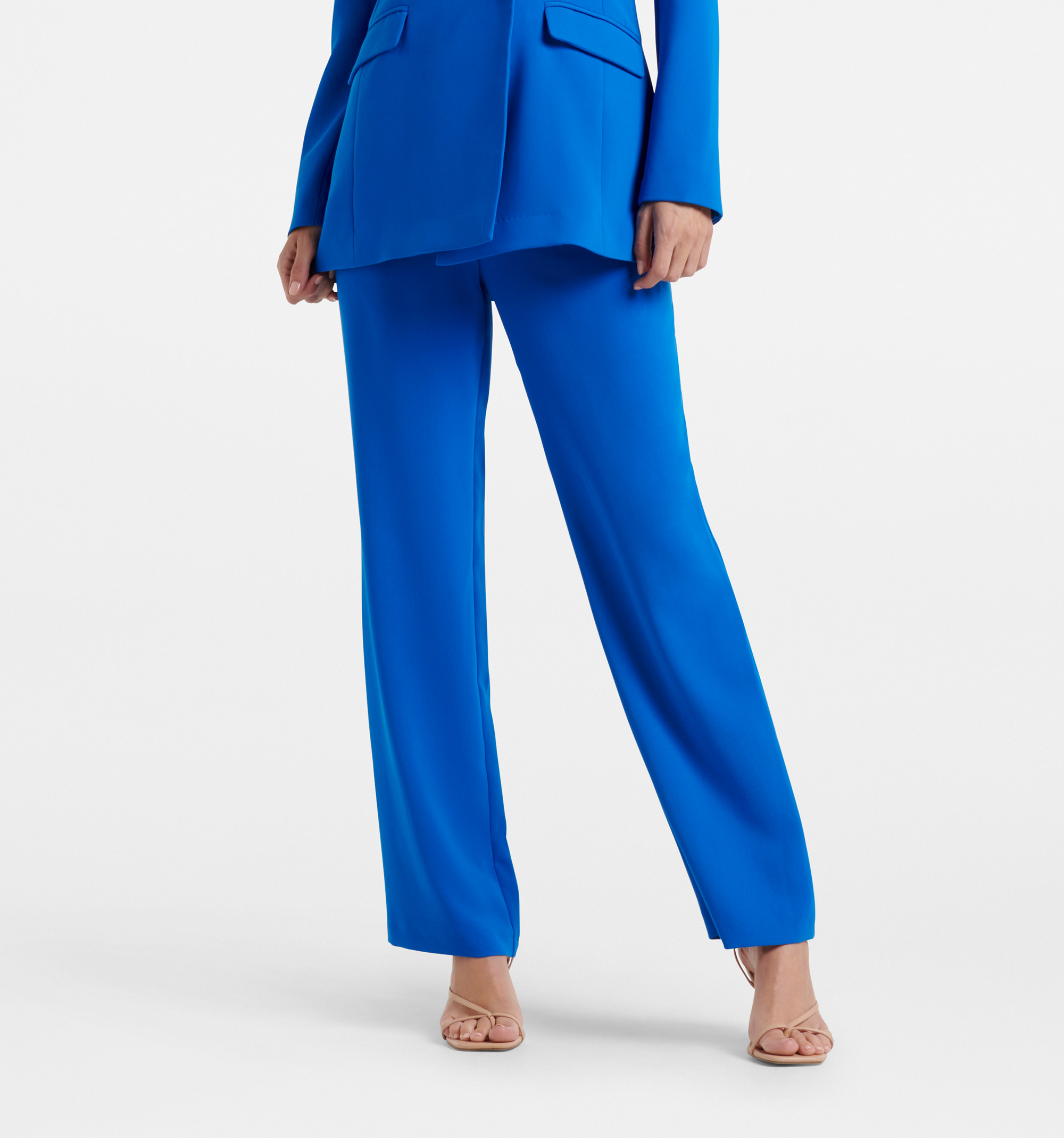Teal Blue Woven Zari Straight Cut Cigarette Pants Suit LSTV125263