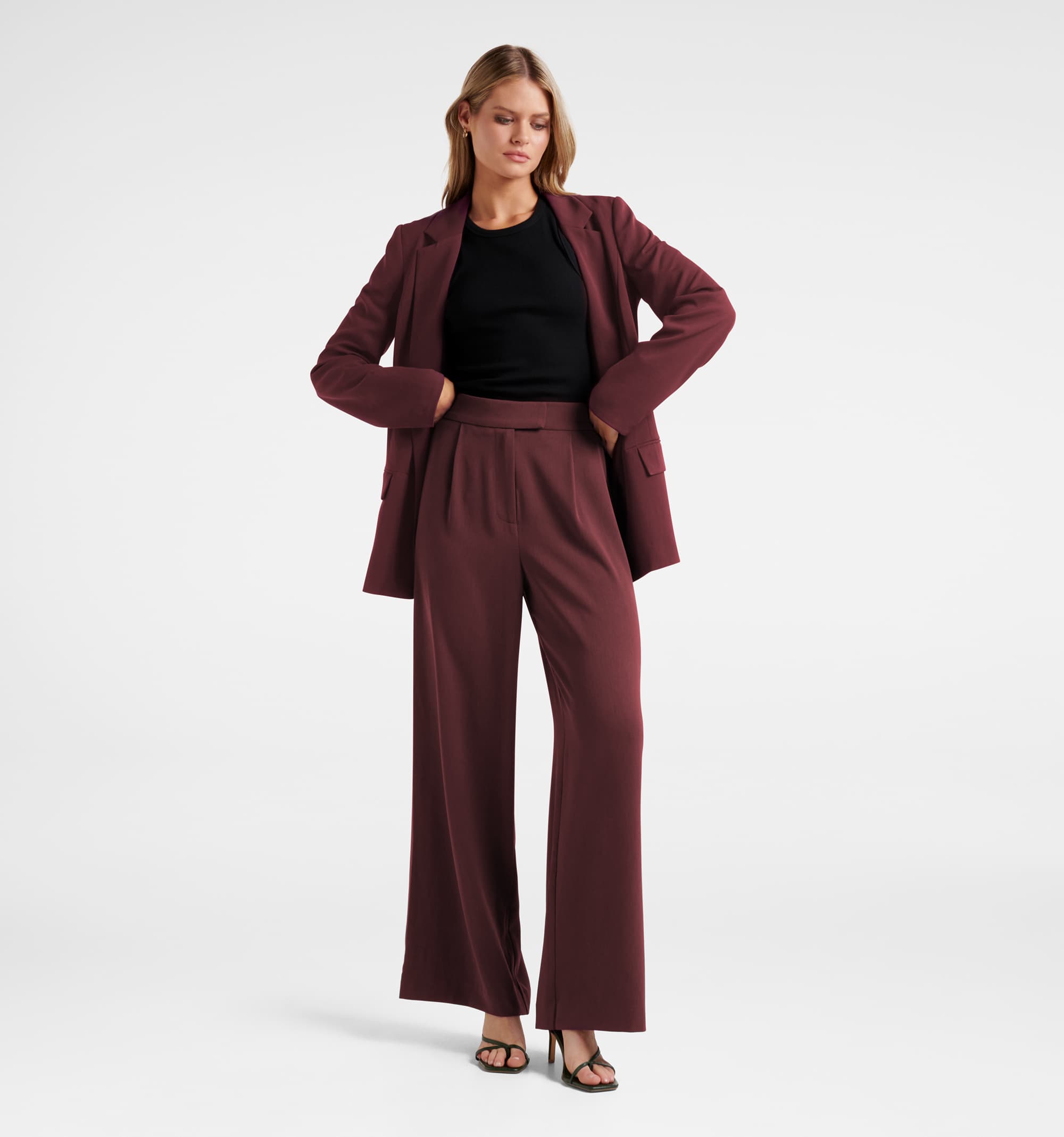 Amazon.com: Womens 2 Piece Casual Long Sleeve Outfits Cropped Blazer  Jackets High Waisted Wide Leg Work Pants Suit Set Coffee : Clothing, Shoes  & Jewelry