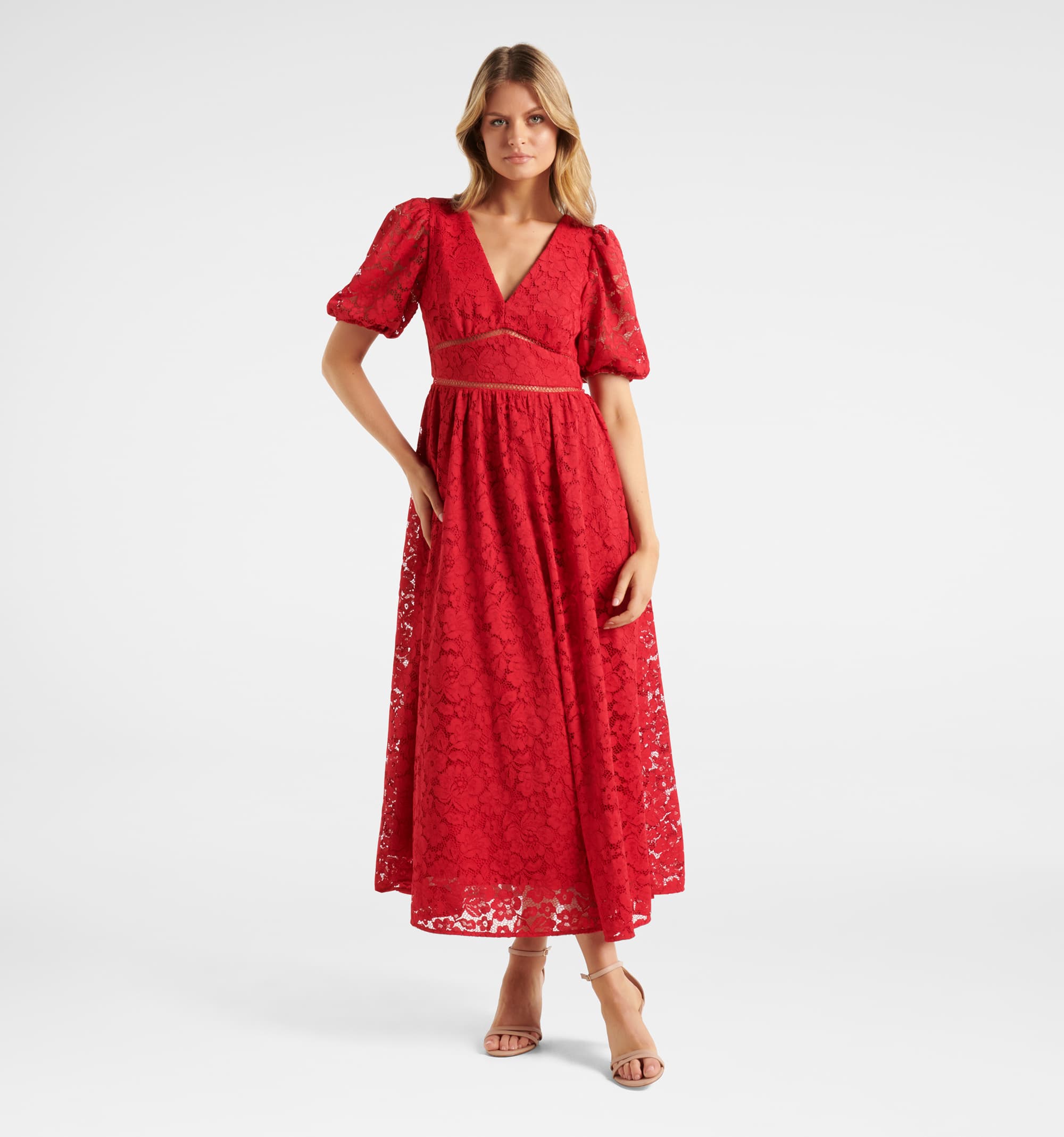 Buy Ivanka Lace V Neck Midi Dress - Forever New