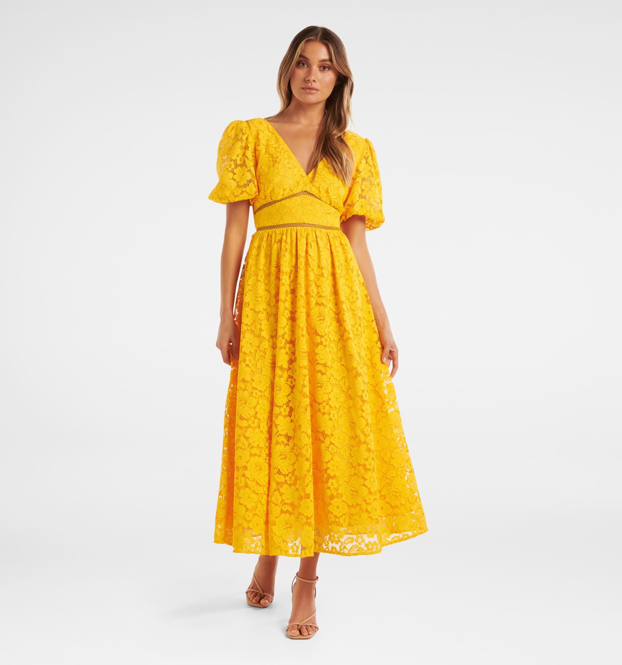 Buy Daffodil Ivanka Lace V Neck Midi Dress - Forever New