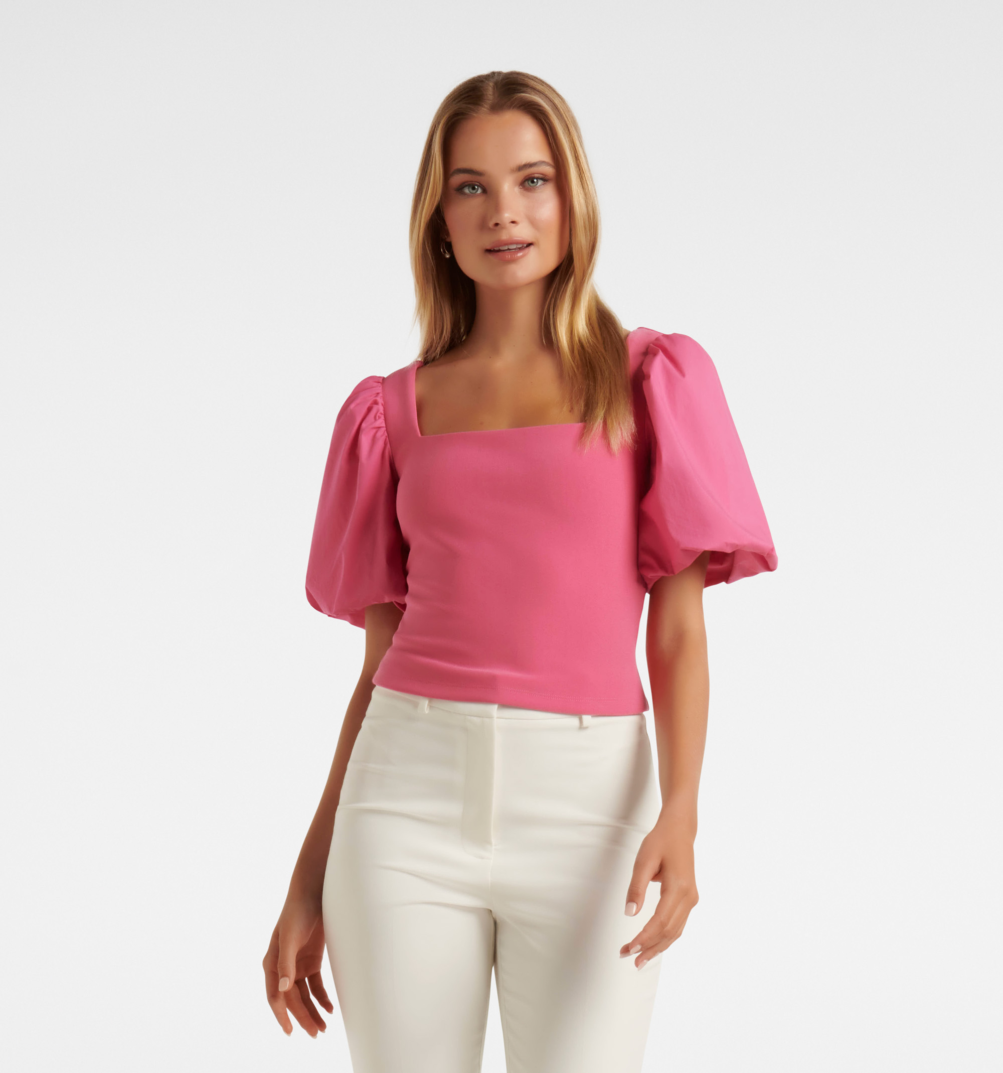 Buy Raspberry Jelly Lainey Crepe Balloon Sleeve Top - Forever New