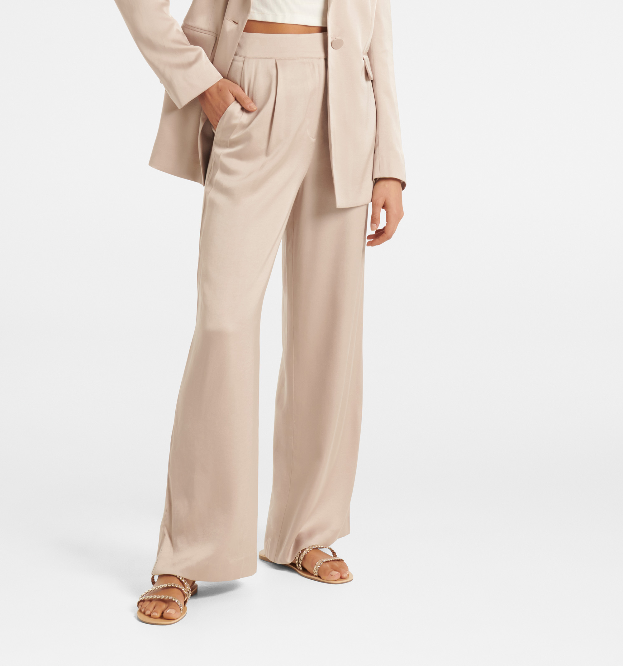 Pants With Matching Belt Casual Formal Office Trousers For Ladies - Beige -  Wholesale Womens Clothing Vendors For Boutiques