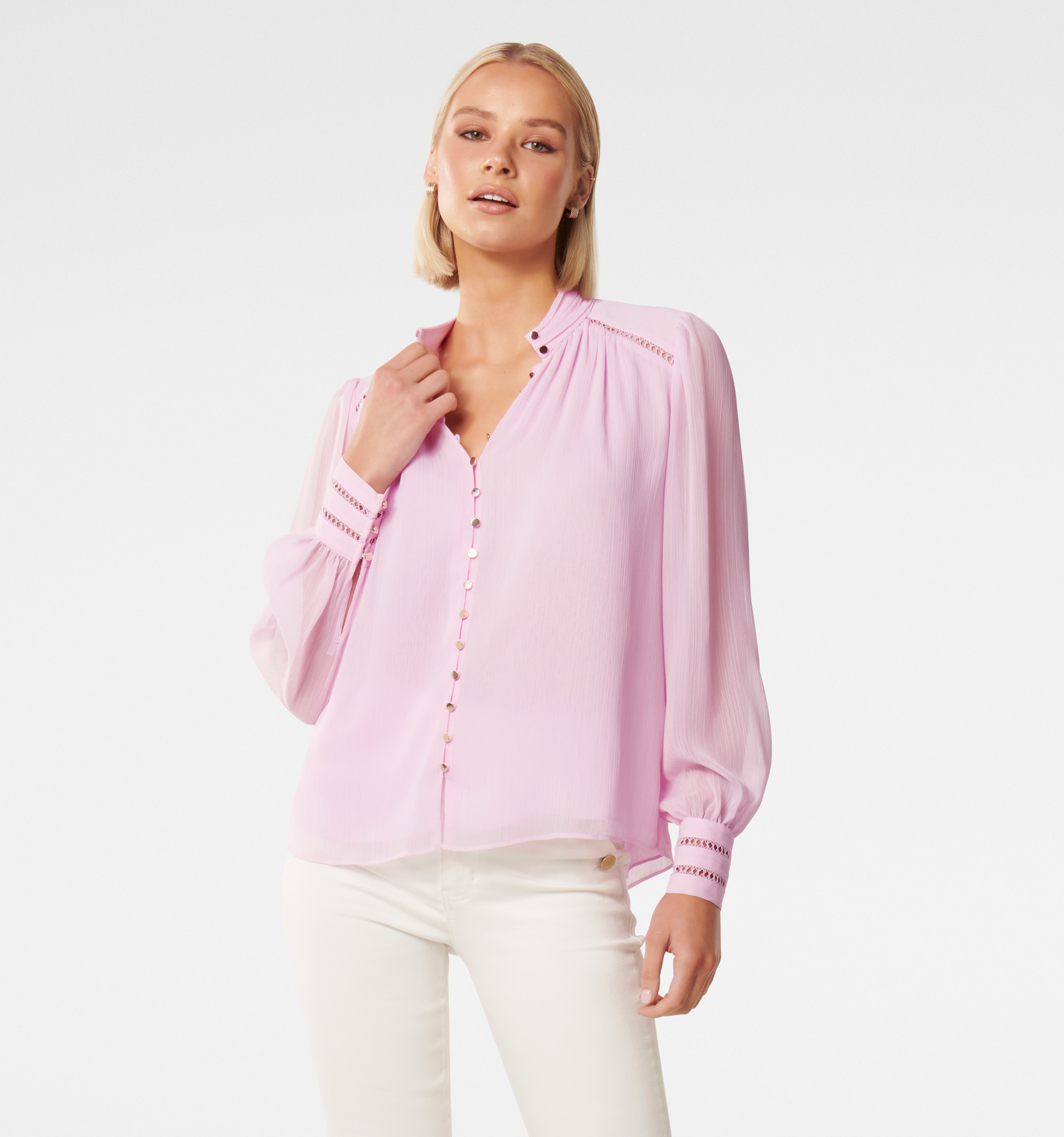 Buy Tainted Lavender Brielle Trim Spliced Blouse - Forever New