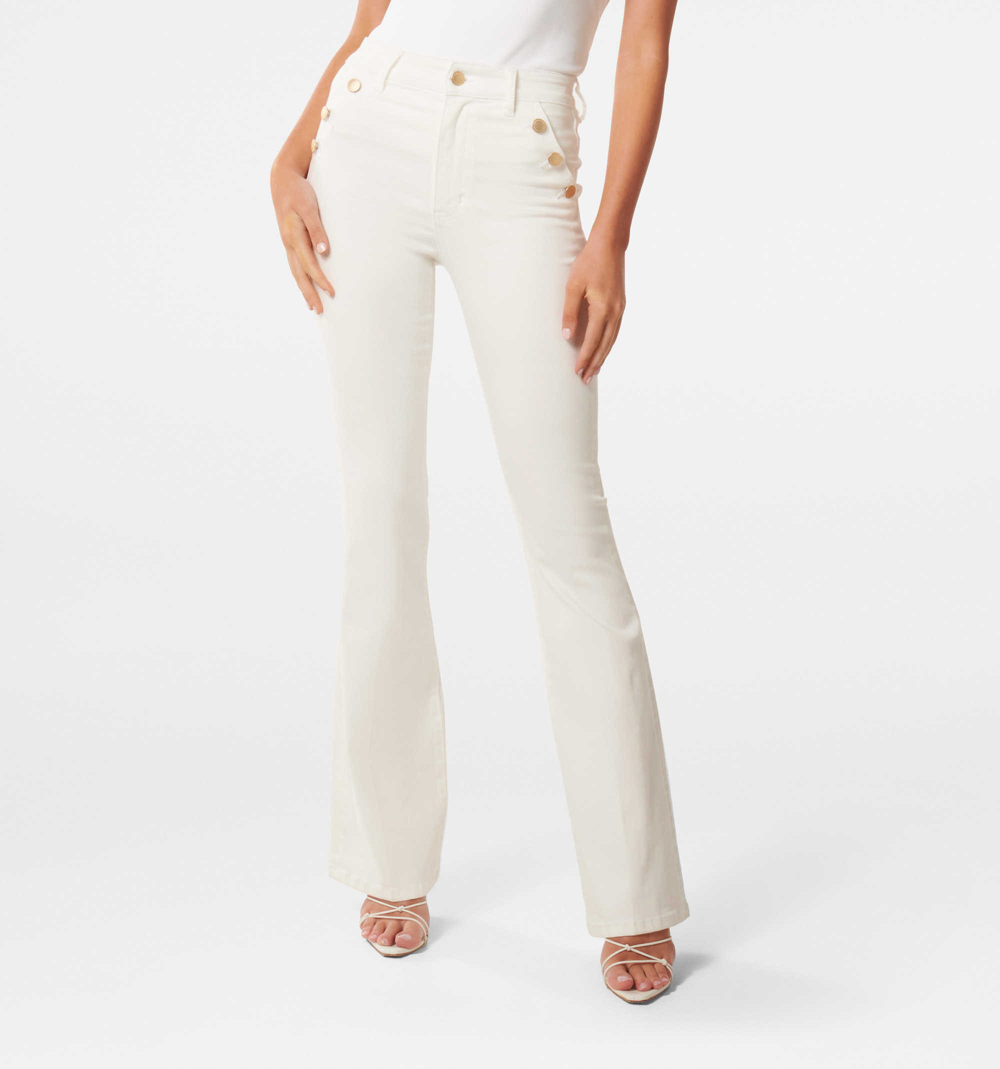 Buy White Freya High Rise Button Flare Jeans - Forever New