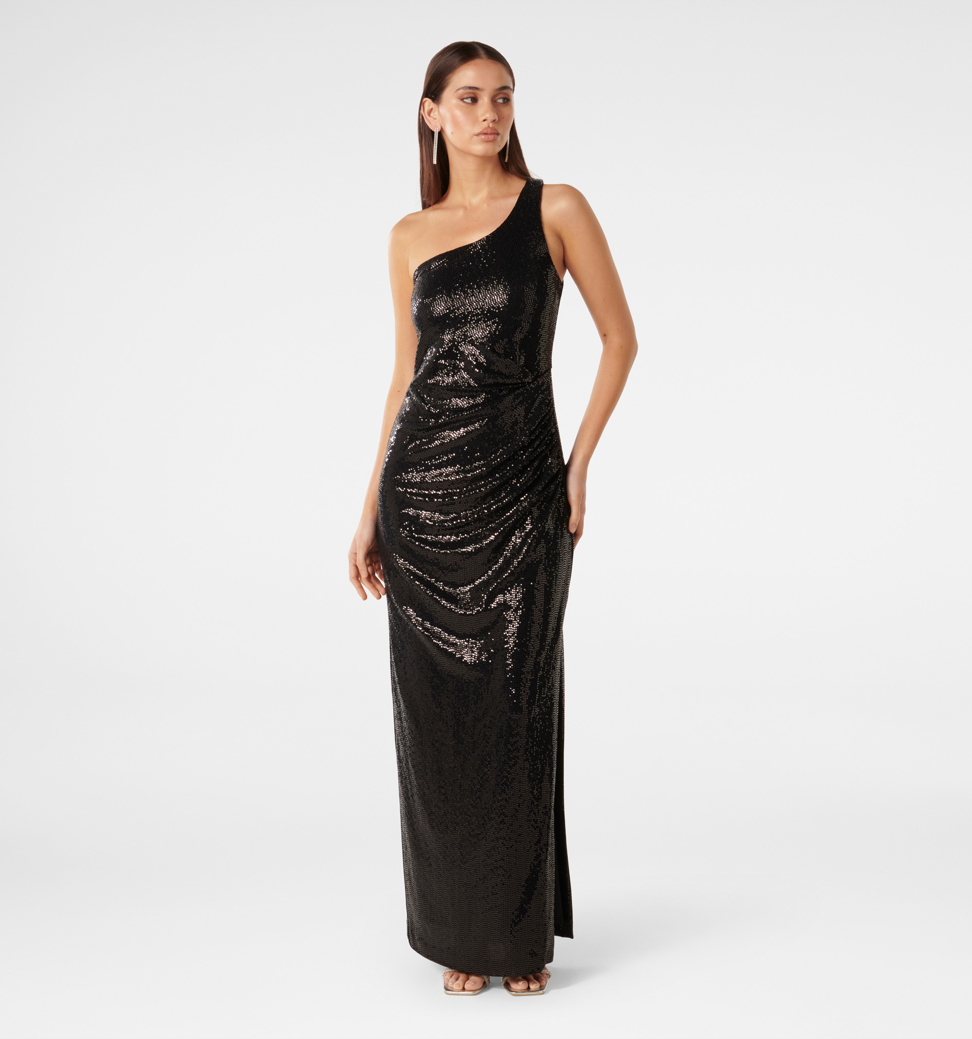 Bell Sleeve Beaded Evening Gown - Elegant Threads