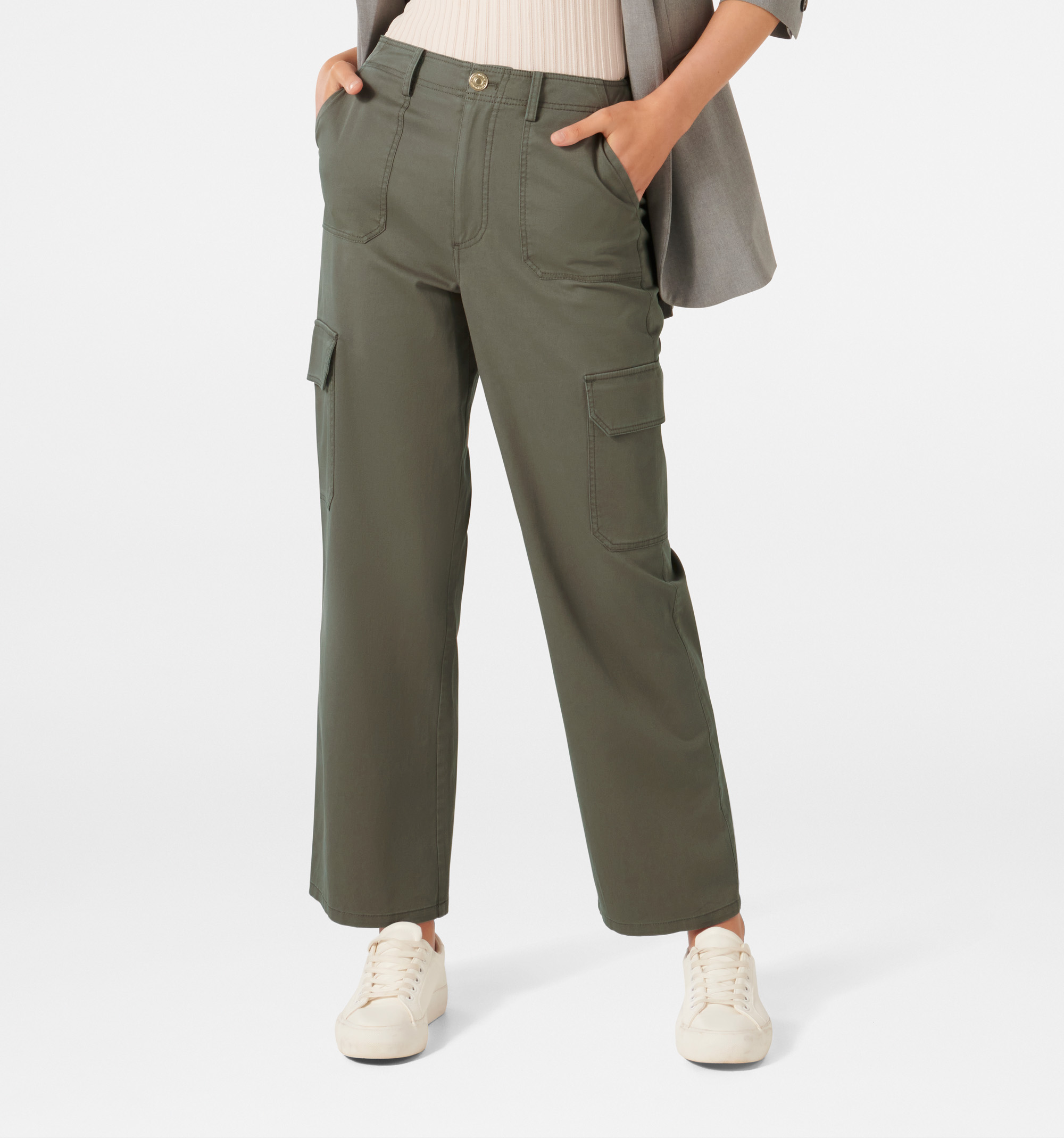 Buy GREY LOW-WAISTED STRAIGHT CARGO PANTS for Women Online in India